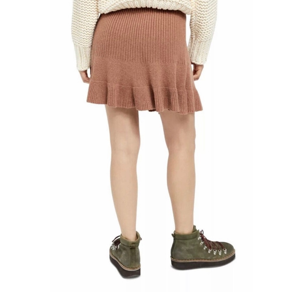 Free People Solid Gold Knit Mini Skirt Cocoa Heather Size S